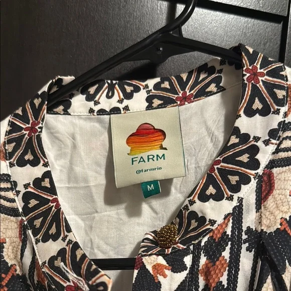 Farm Rio Flower Fan Tapestry Print Puff Sleeve Patterned Mini Dress - Picture 4 of 5